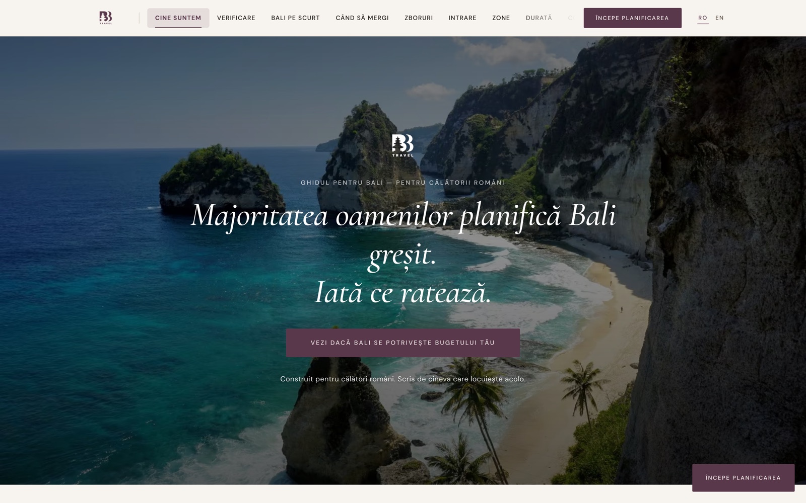 The Beyond Bali Travel planning guide, a long-form lead capture page